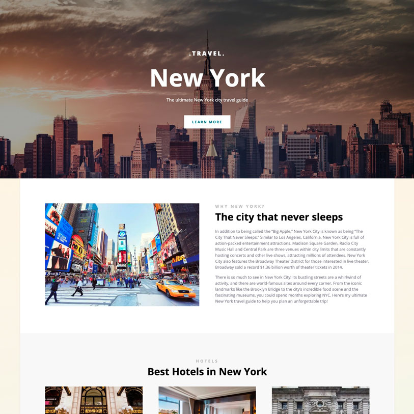 Travel New York landing screenshot